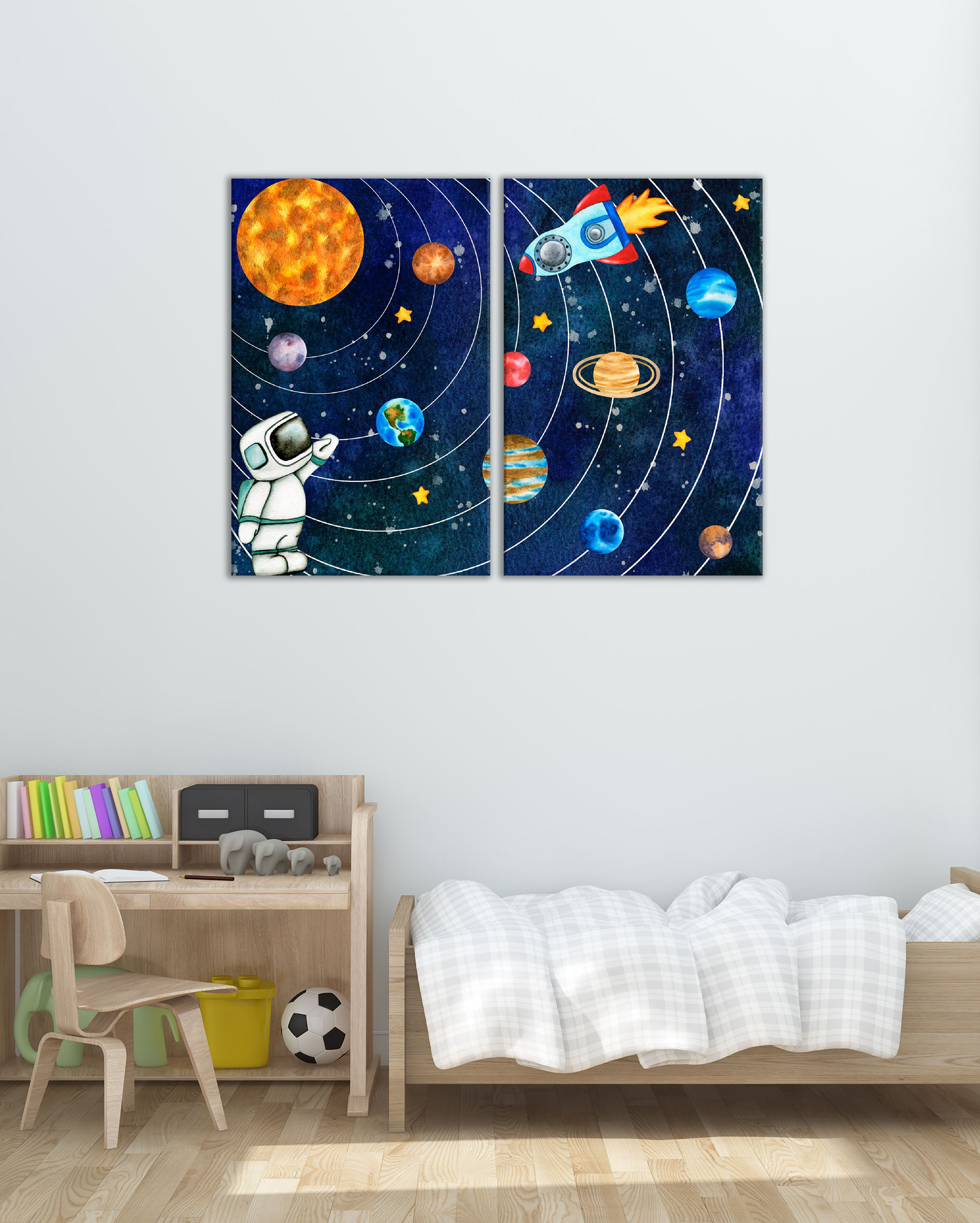 Cuadro infantil de astronauta y sistema solar – Decoración para habitación de niños