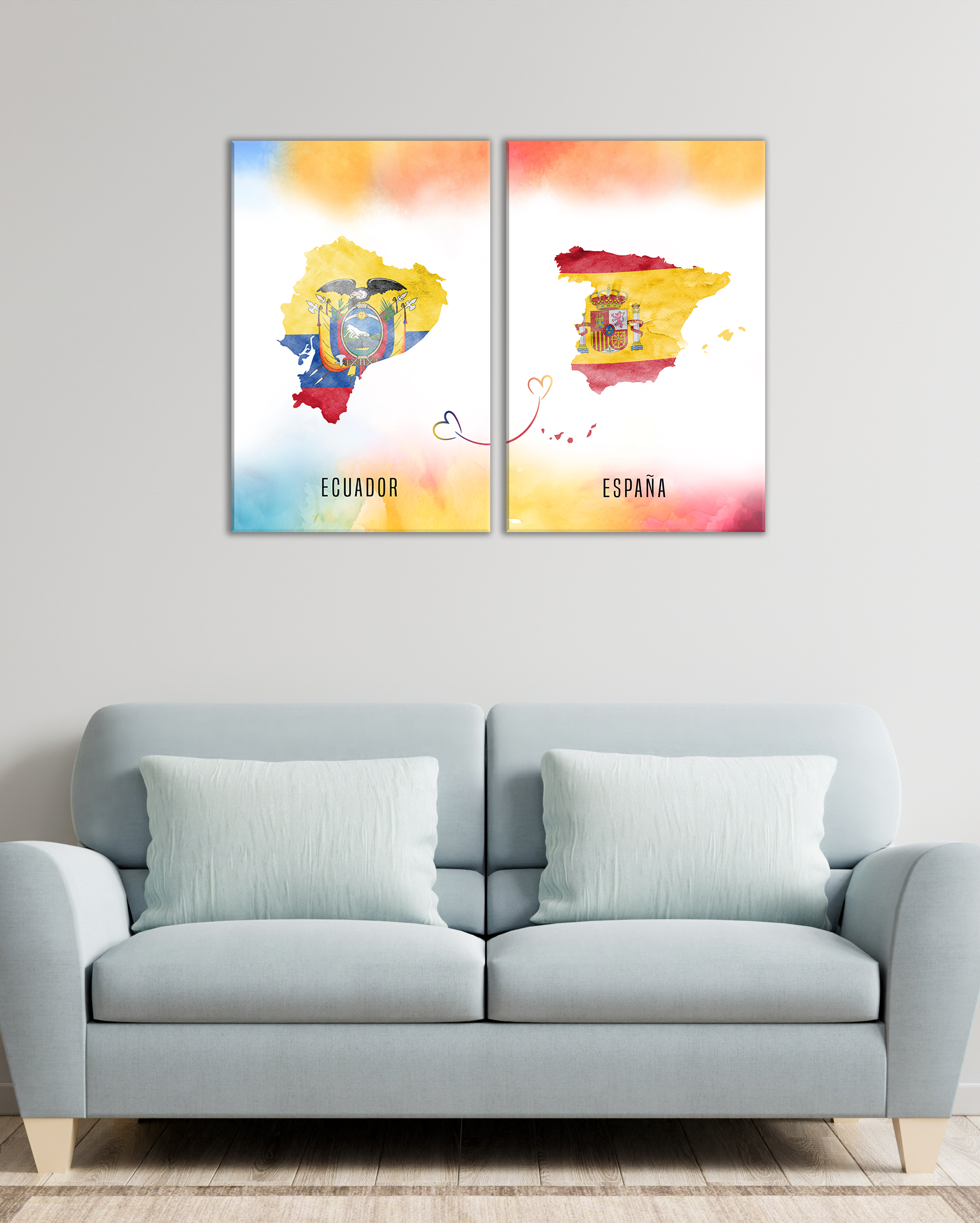 Mapas de Países. Set de 2 cuadros personalizados con trazos coloridos