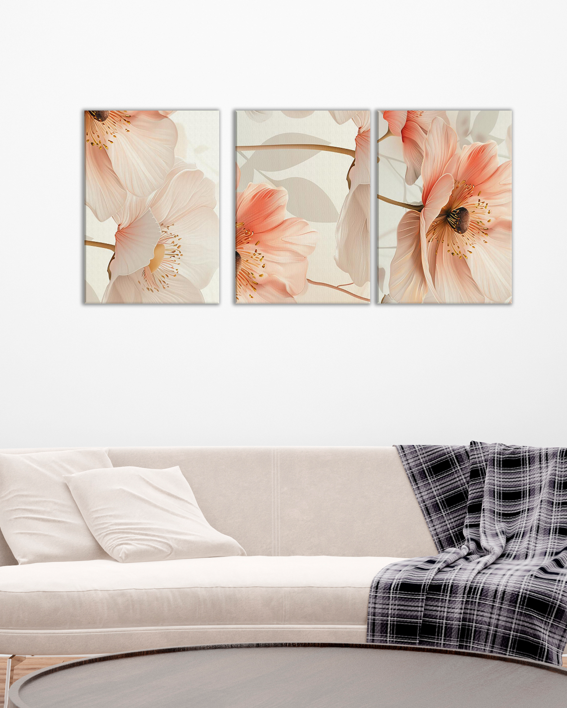 Tríptico Floral en Tonos Pastel | Cuadros Decorativos de Flores para Salón o Dormitorio