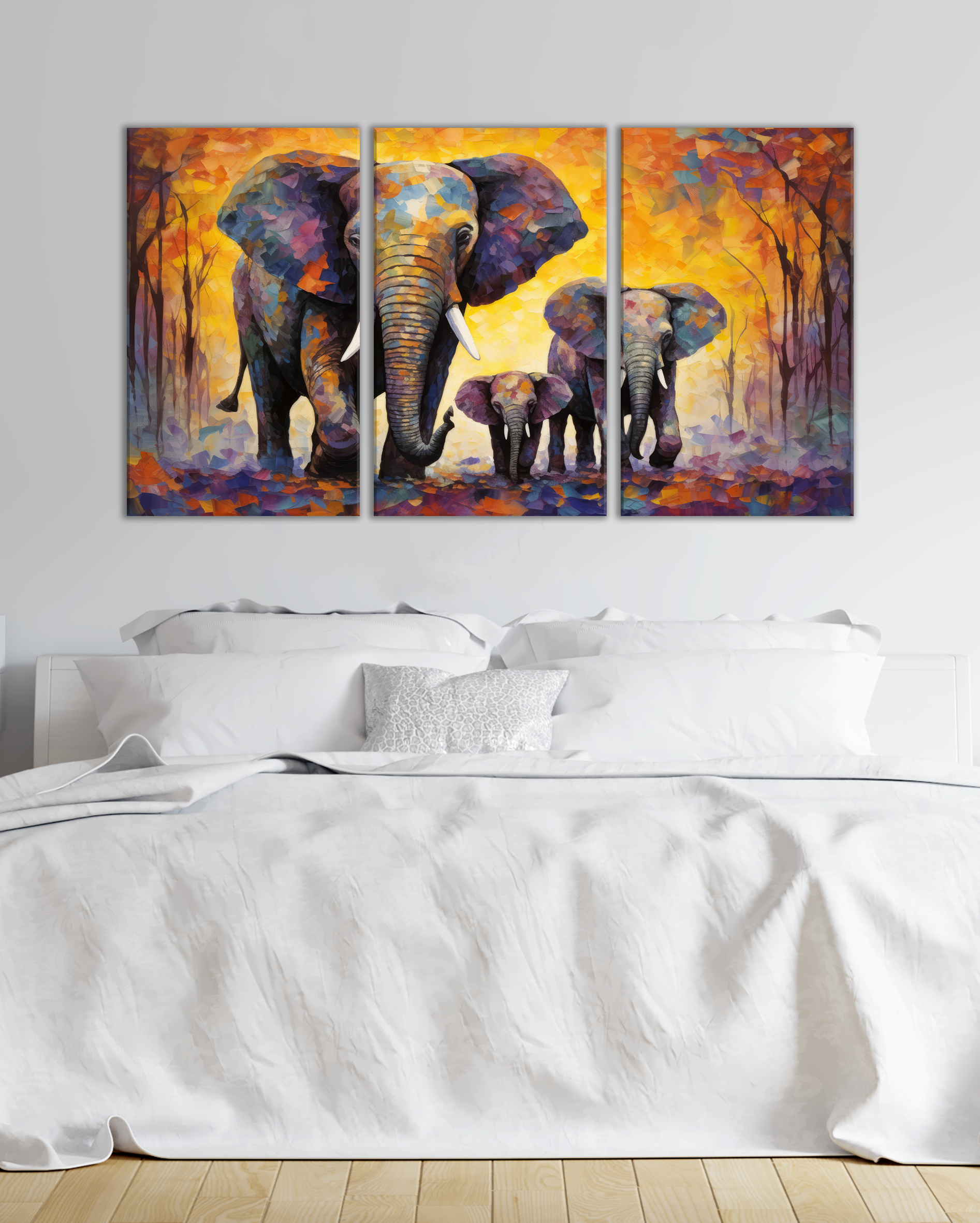 Cuadro Familia de Elefantes en Colores Vivos