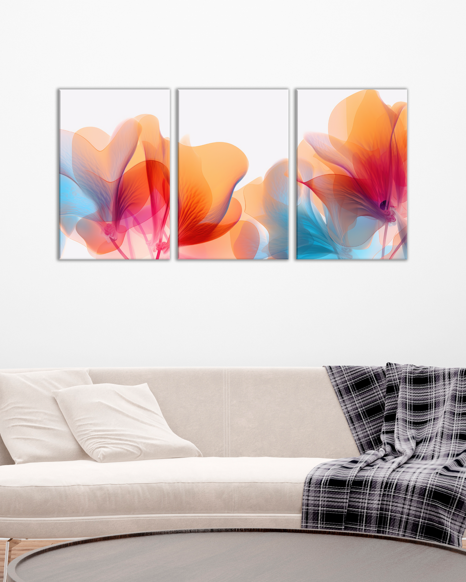 Tríptico Floral Etéreo en Colores Cálidos