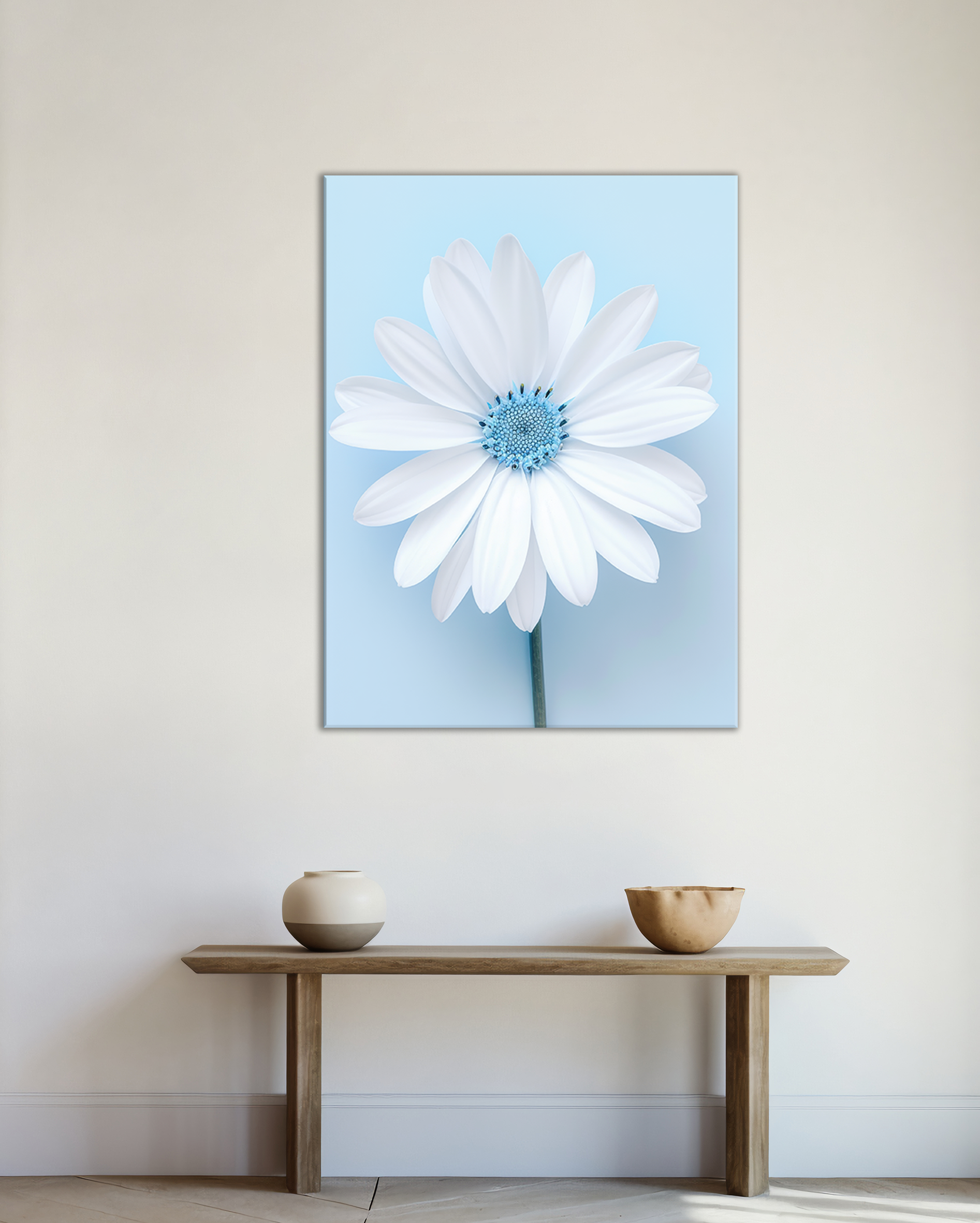 Cuadro margarita sobre fondo azul suave