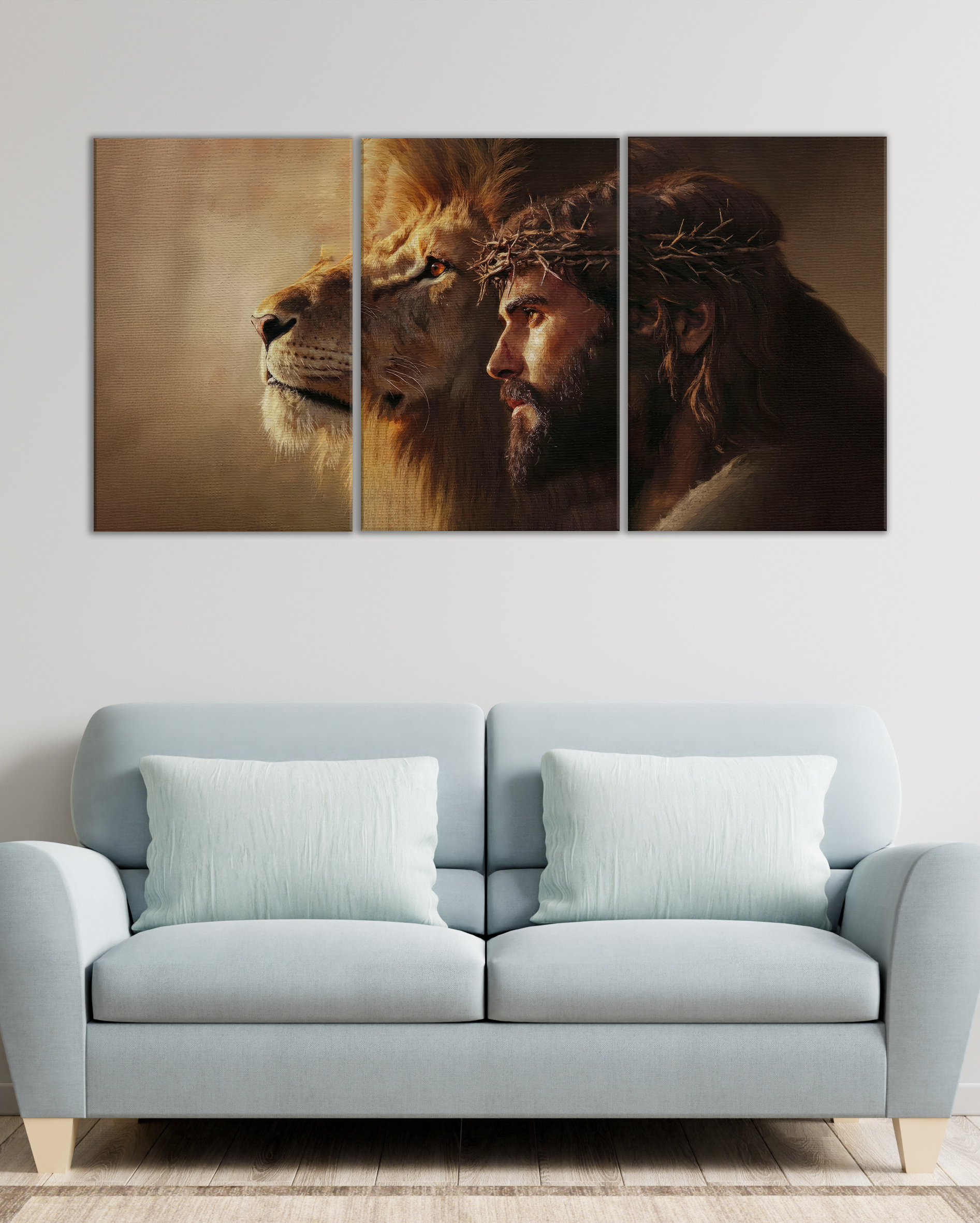 Cuadro de Jesús con León y Cruz – Decoración Cristiana Poderosa para el Hogar (Copia)
