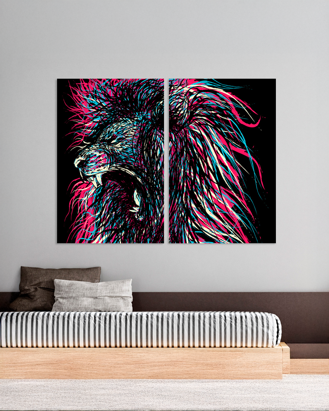 Cuadro de 2 Canvas abstracto león de colores