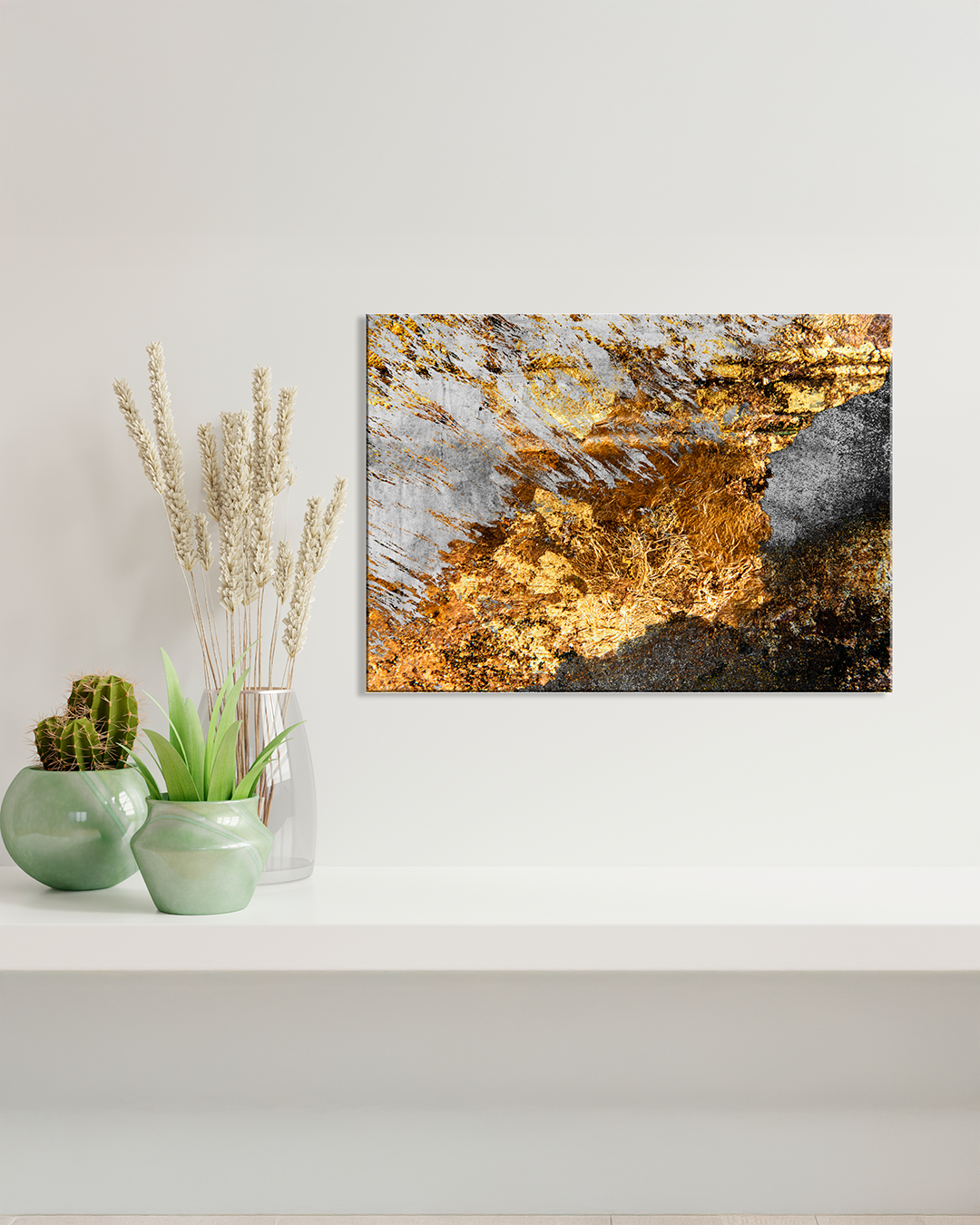 Cuadro abstracto dorado en lienzo