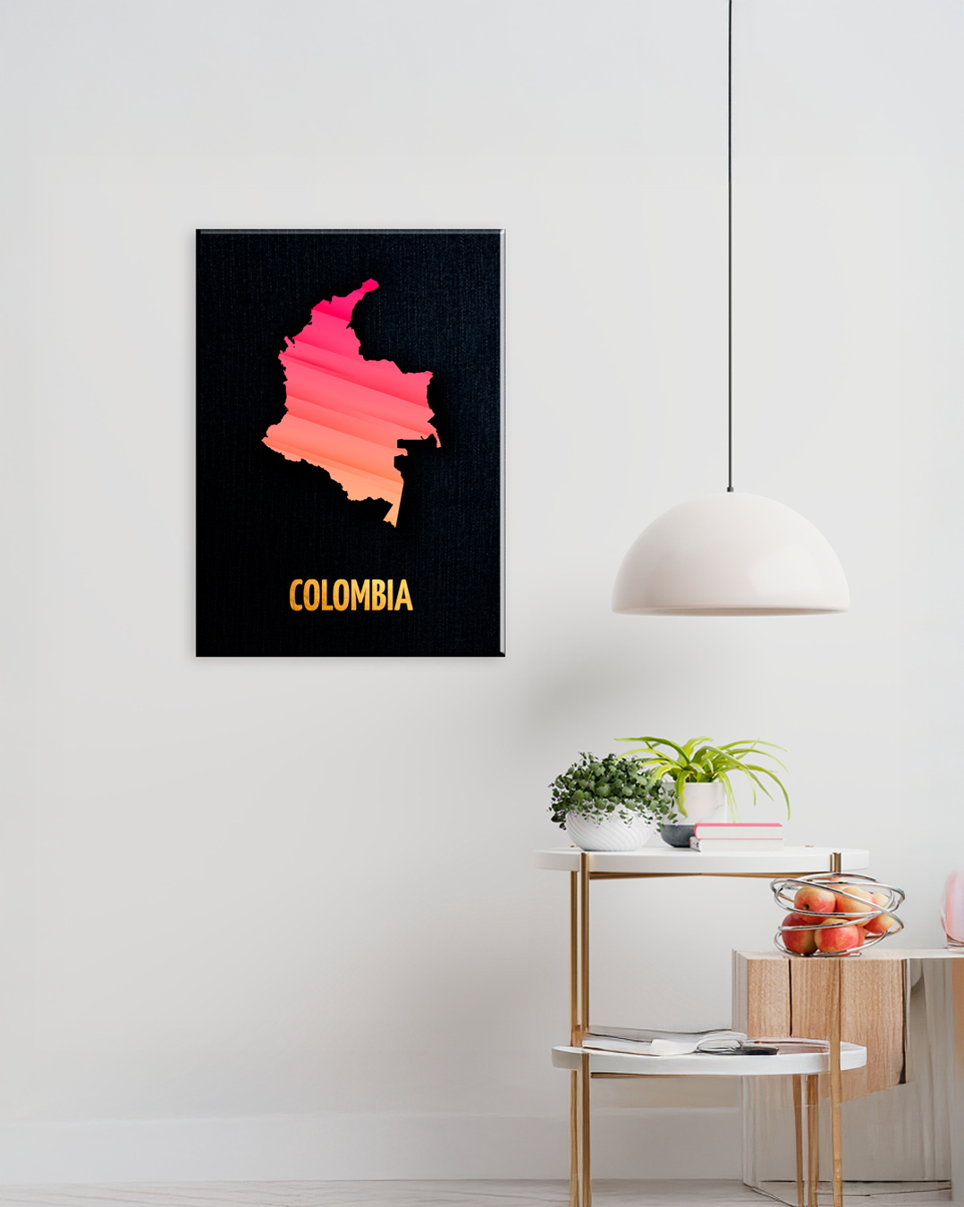 Cuadro Mapa de Colombia con tonos naranjas y negros