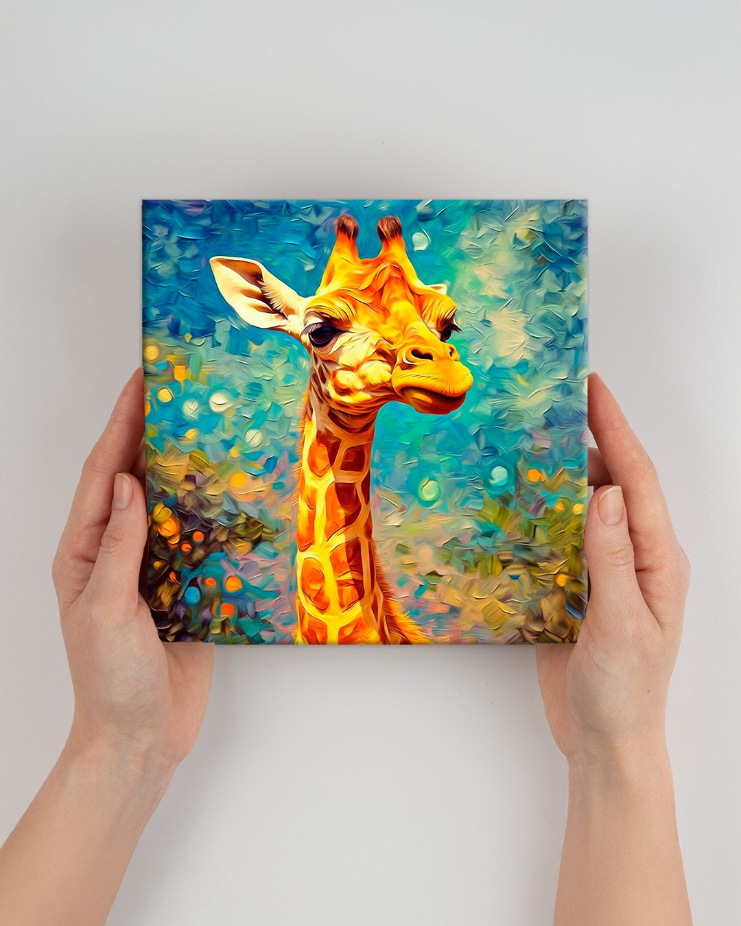 Cuadro jirafa bebé estilo Van Gogh