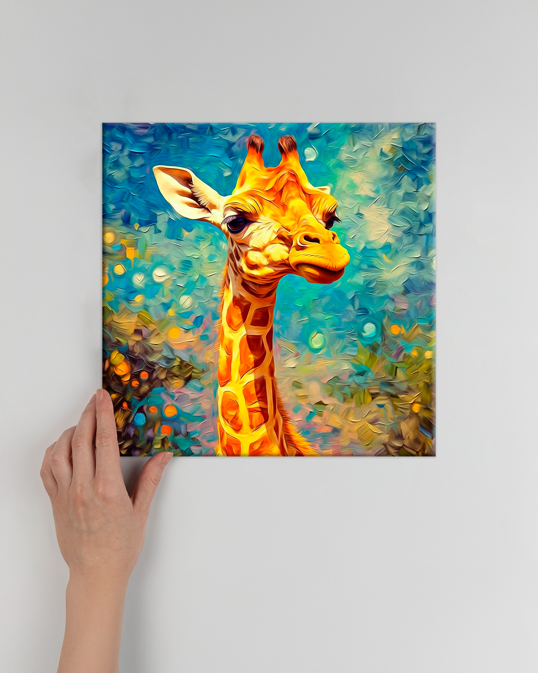 Cuadro jirafa bebé estilo Van Gogh