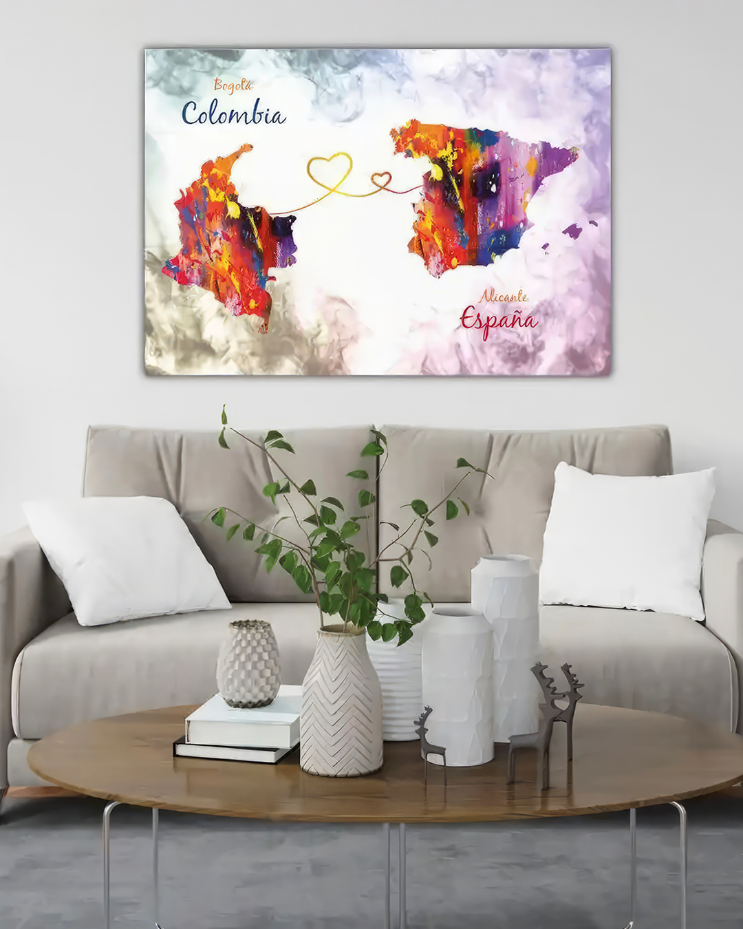 Cuadro retrato mapas de Colombia y España