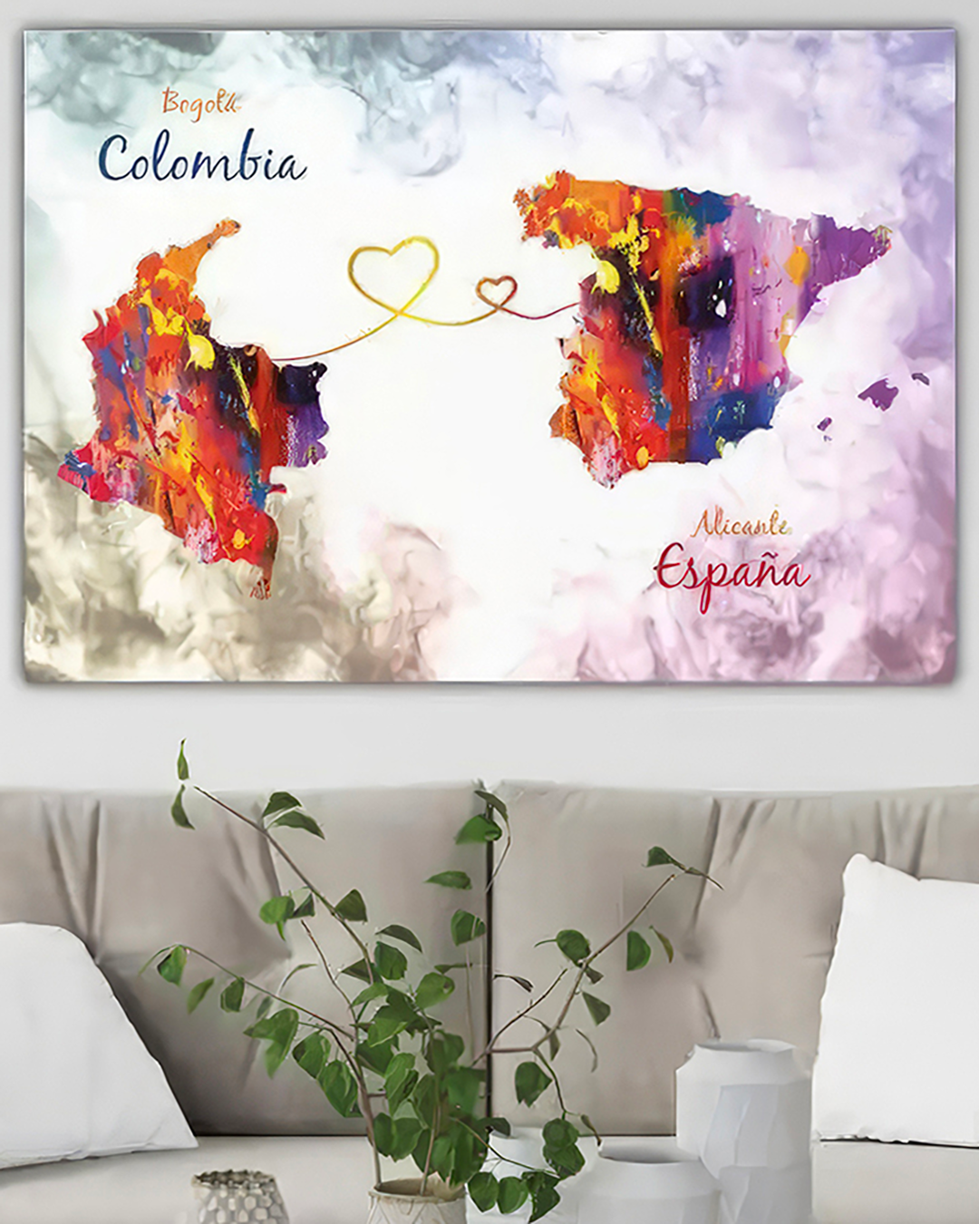 Cuadro retrato mapas de Colombia y España