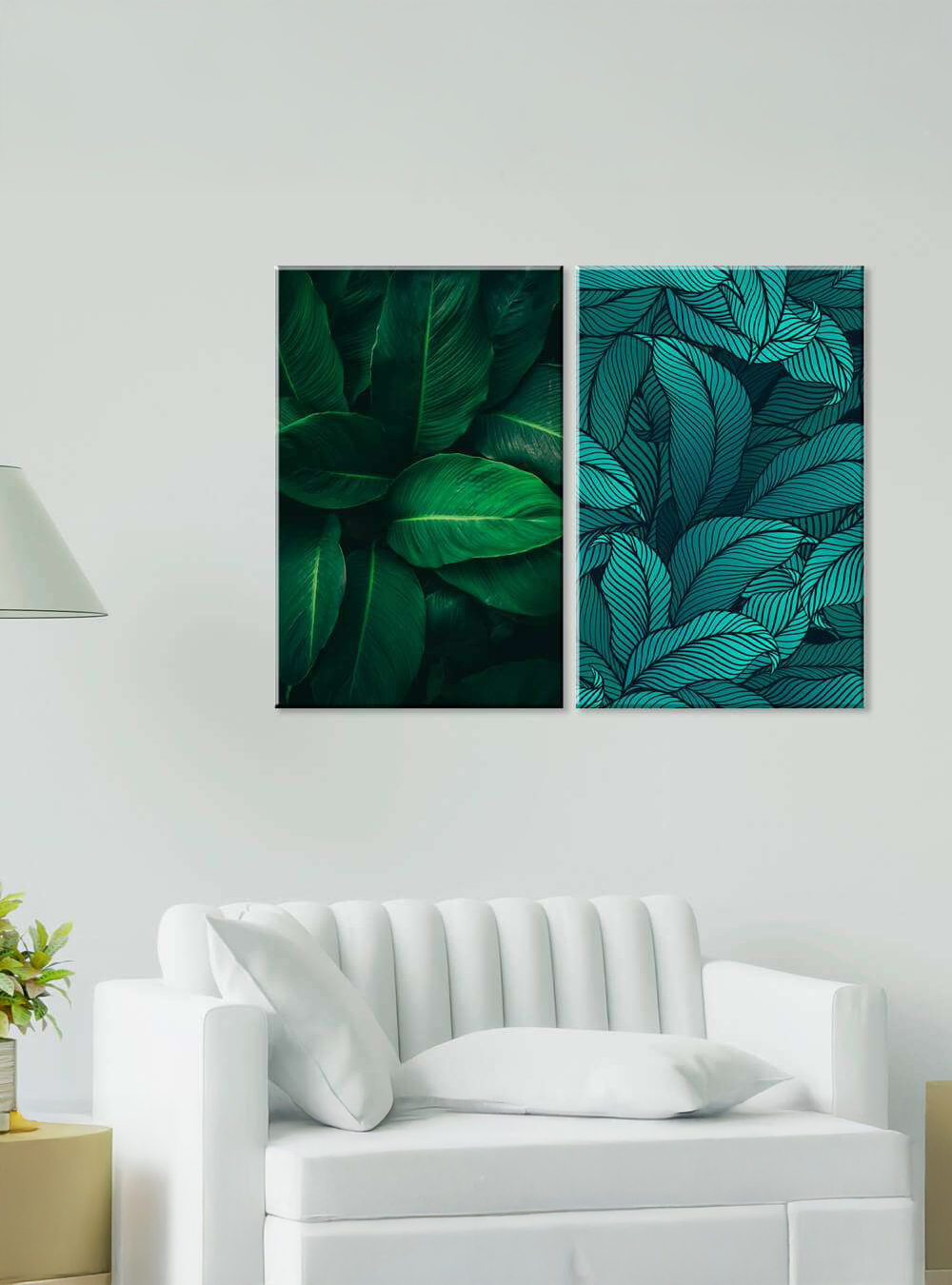 Set de 2 cuadros con plantas natural e ilustración
