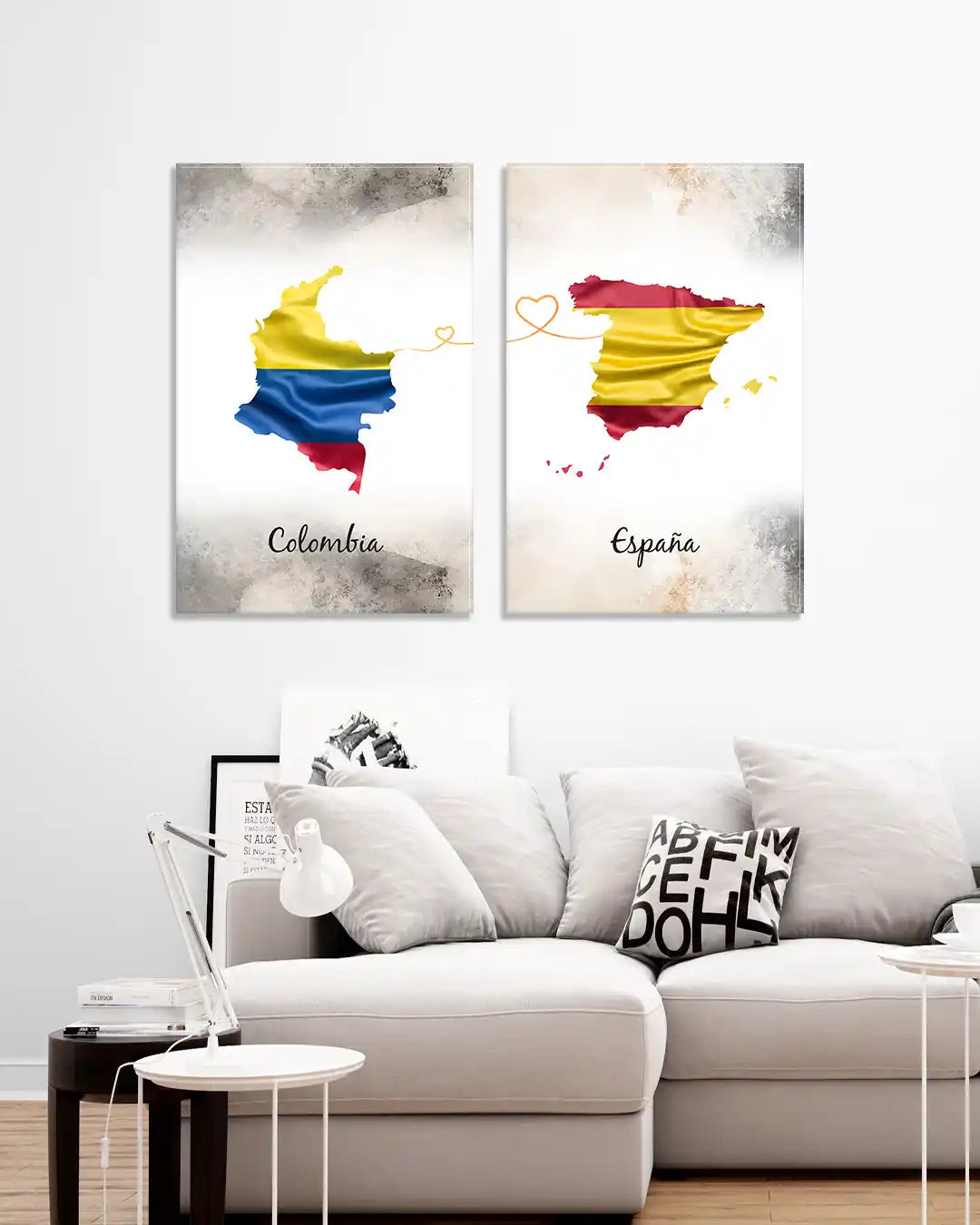 Cuadros mapas Colombia y España con Banderas