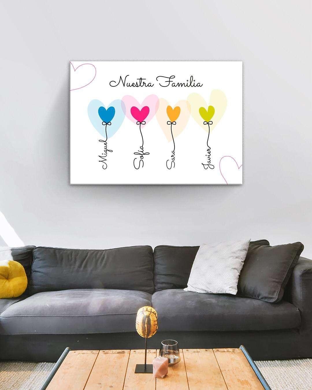Cuadros no,bres de familia corazones