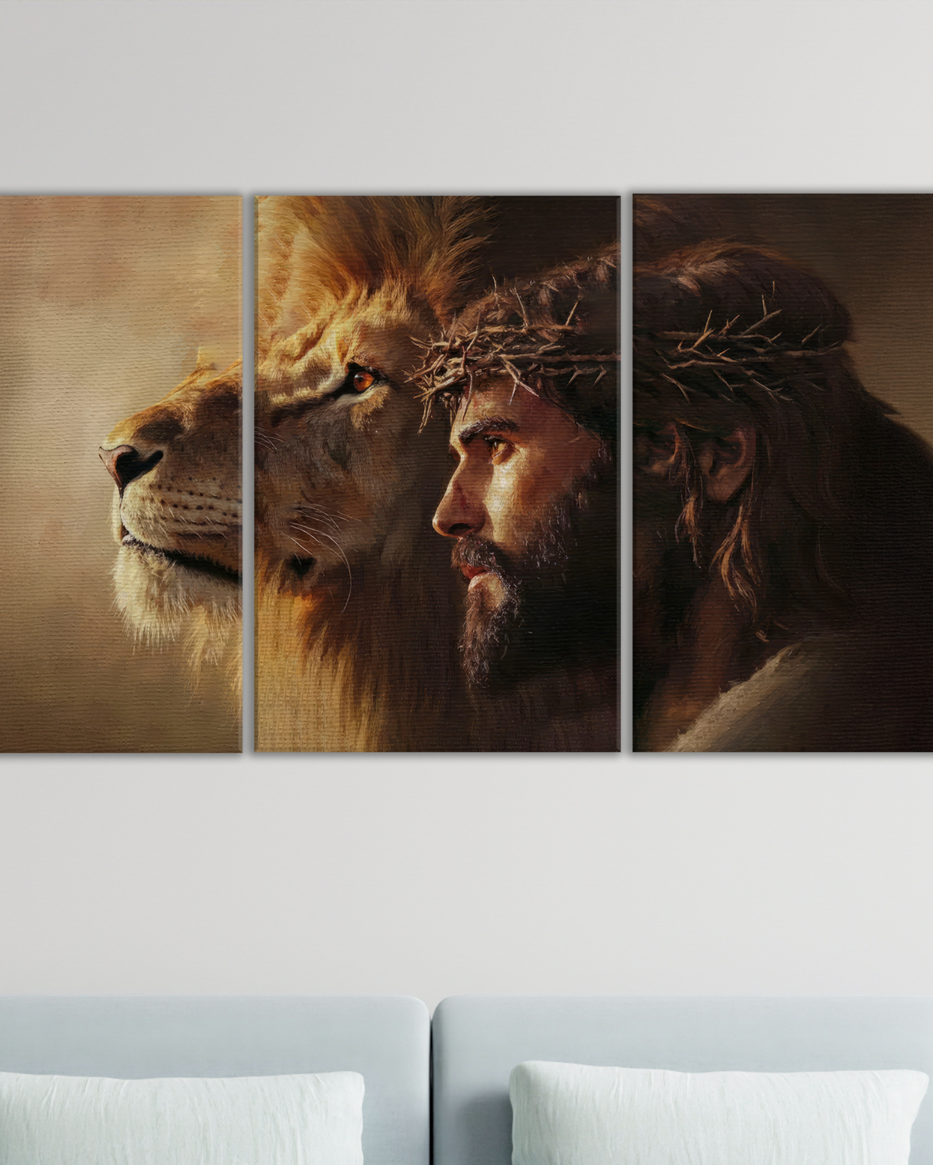 Cuadro de Jesús con León y Cruz – Decoración Cristiana Poderosa para el Hogar (Copia)
