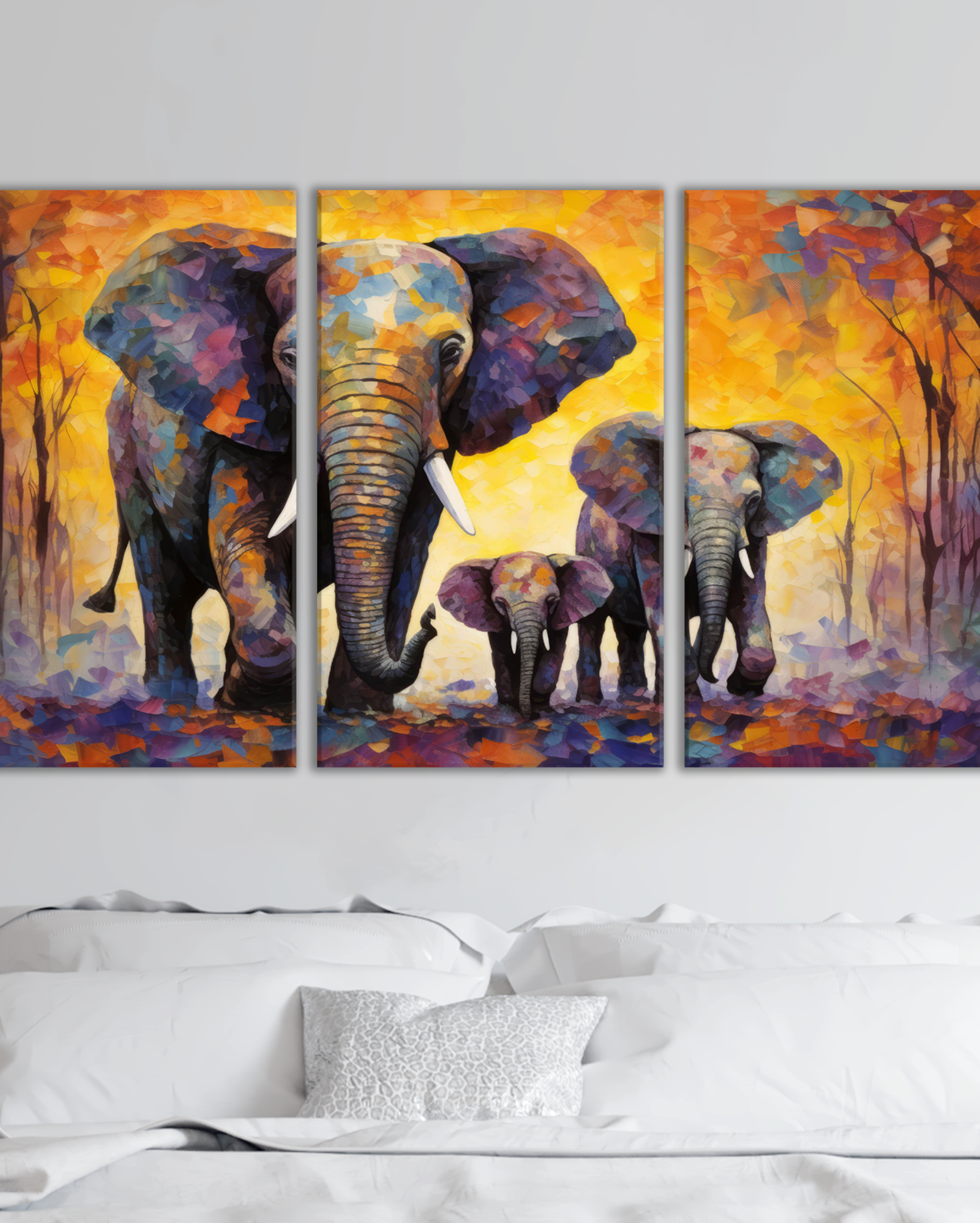 Cuadro Familia de Elefantes en Colores Vivos