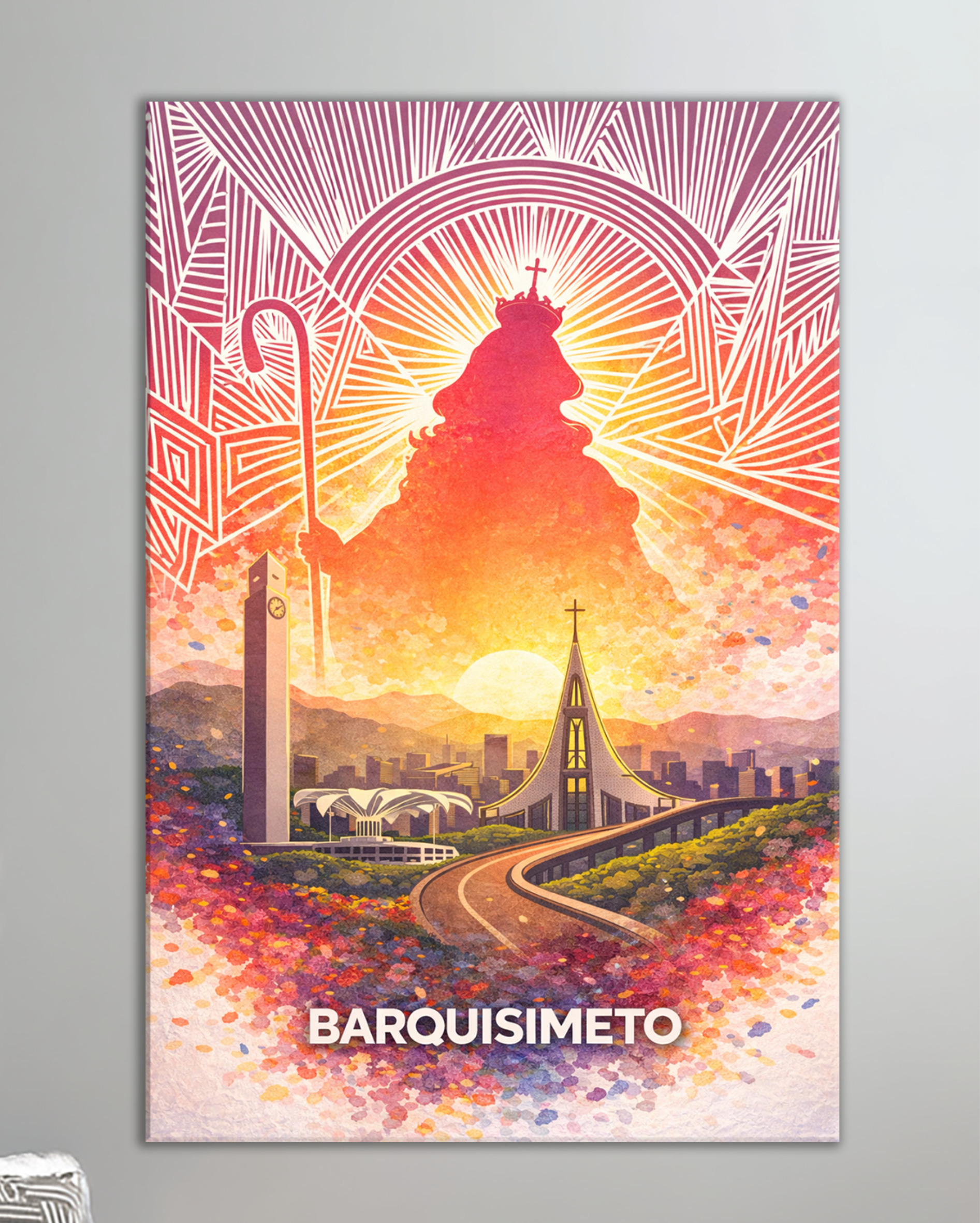 Cuadro de Barquisimeto con ilustración artística y la Divina Pastora