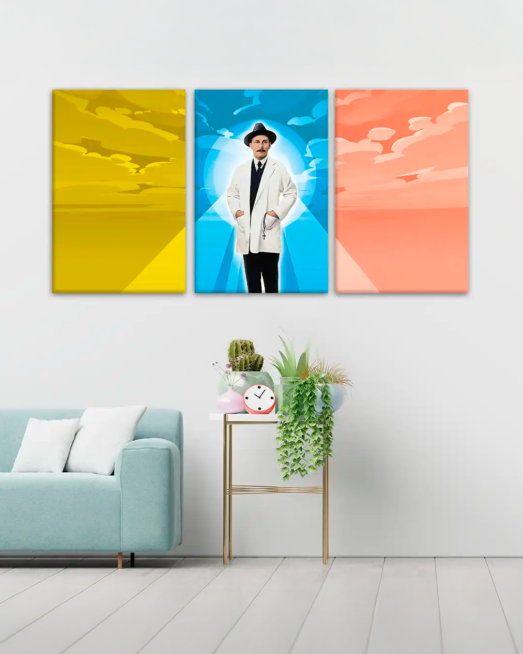 Set de 3 Cuadros Dr. José Gregorio Hernández con Cielo Tricolor