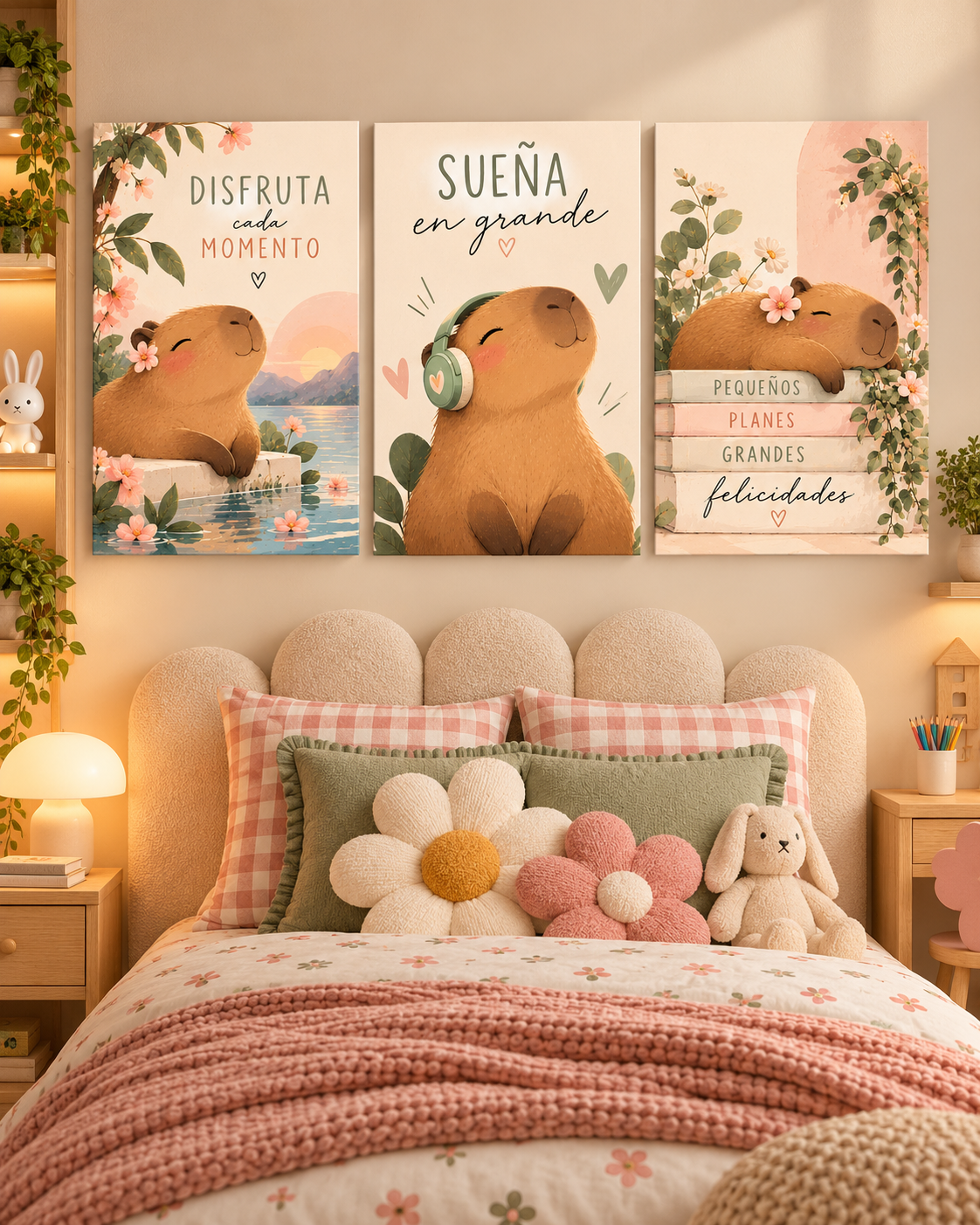 Set de 3 Cuadros Infantiles de Capibaras con Frases Positivas – Estilo Aesthetic