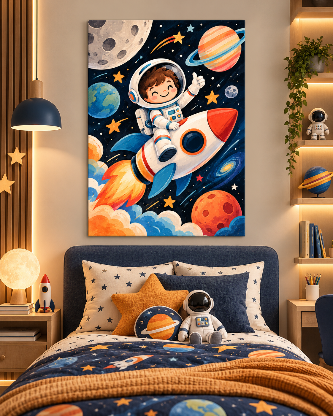 Cuadro Infantil de Astronauta en Cohete Espacial – Decoración para Habitación Infantil