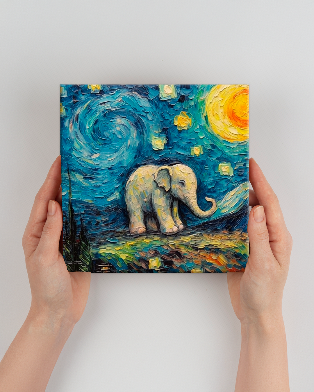 Elefante bebé ilustrado al estilo Van Gogh