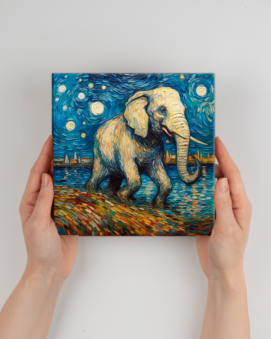 Elefante ilustración estilo Van Gogh