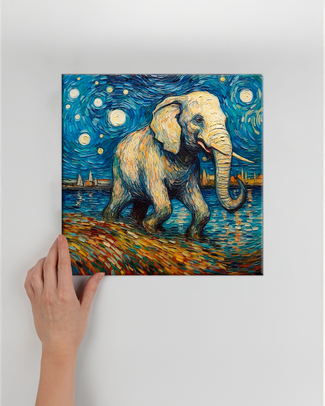 Elefante ilustración estilo Van Gogh