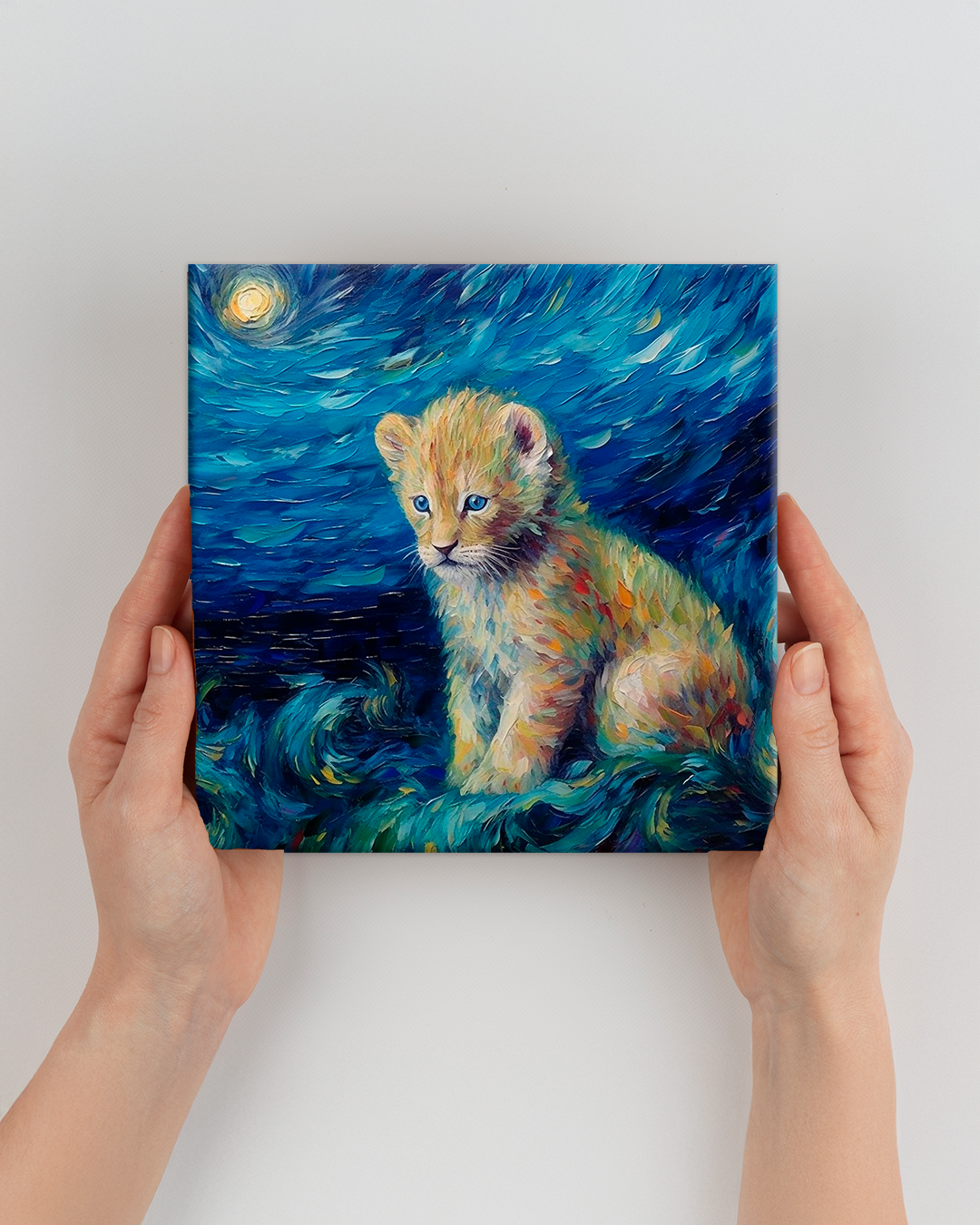 Ilustración León bebé estilo Van Gogh