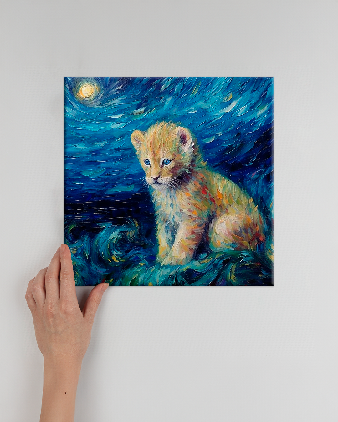 Ilustración León bebé estilo Van Gogh