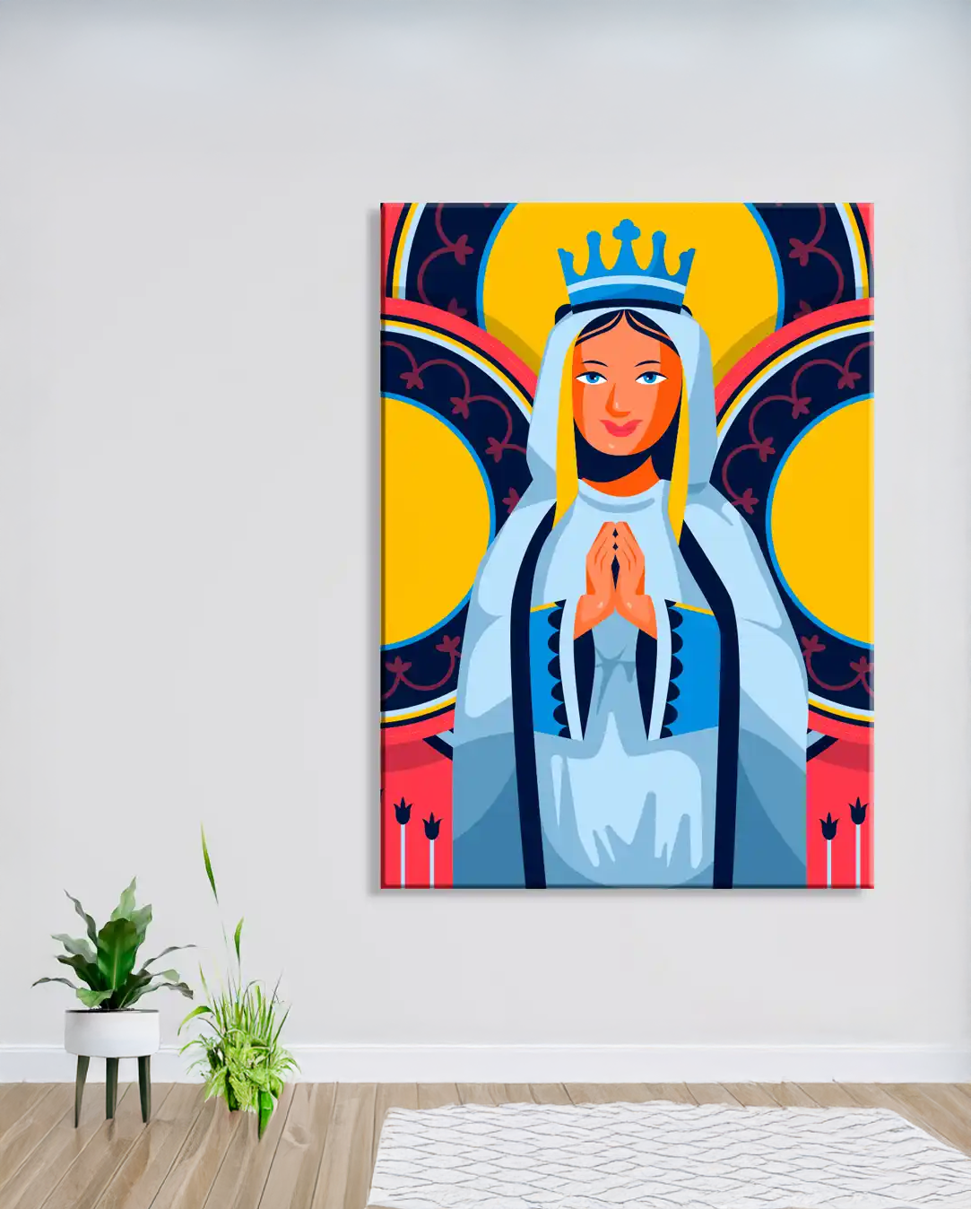 Cuadro Retrato Virgen María en Estilo Ilustrado