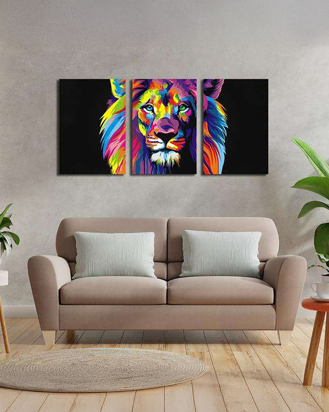 Set de 3 cuadros ilustración de león en colores