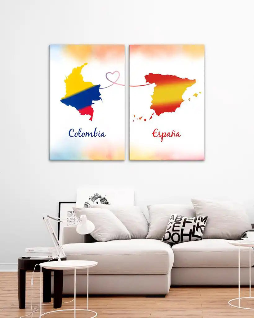 Mapa colombia españa fondo tricolor