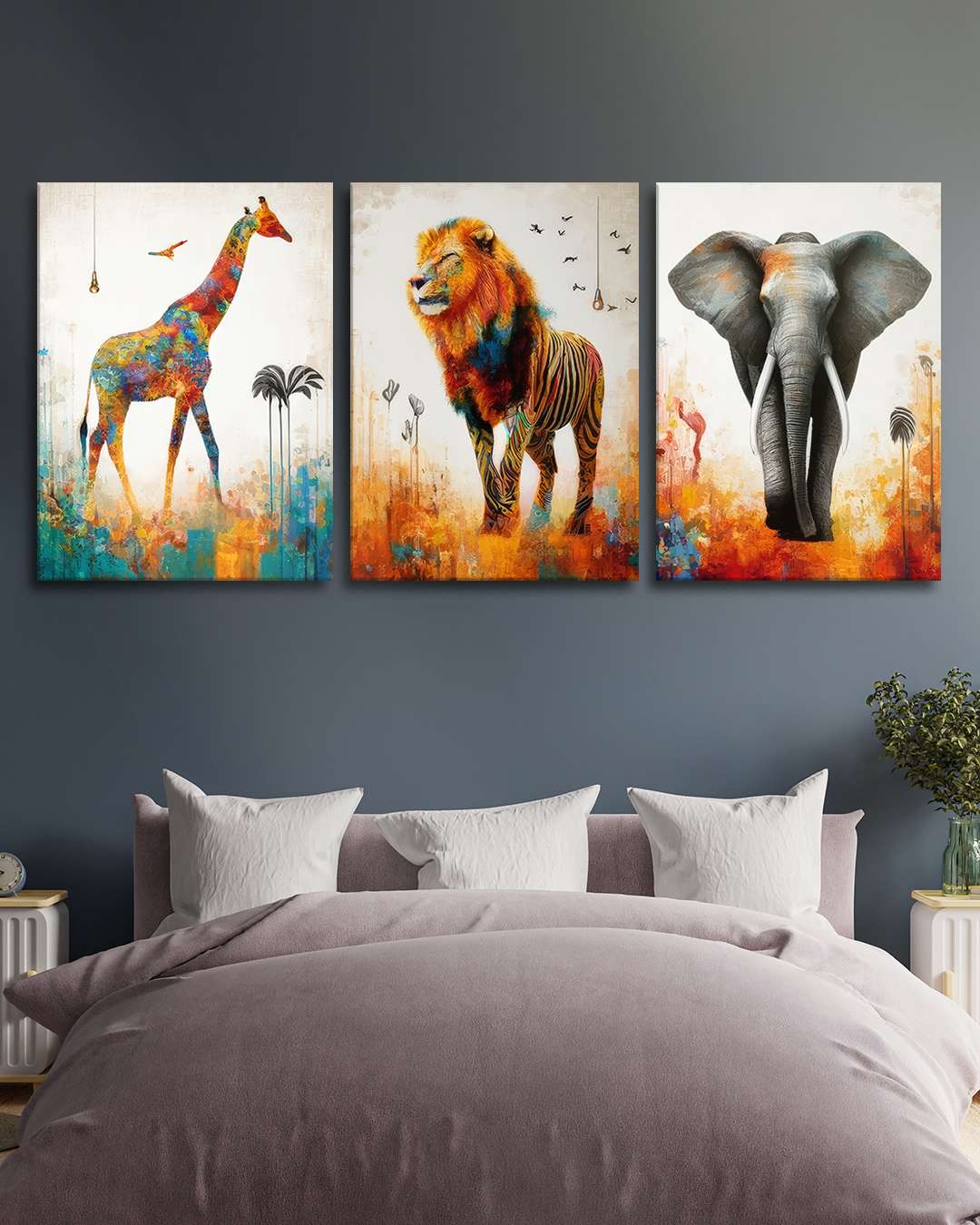 Jirafa, León y Elefante