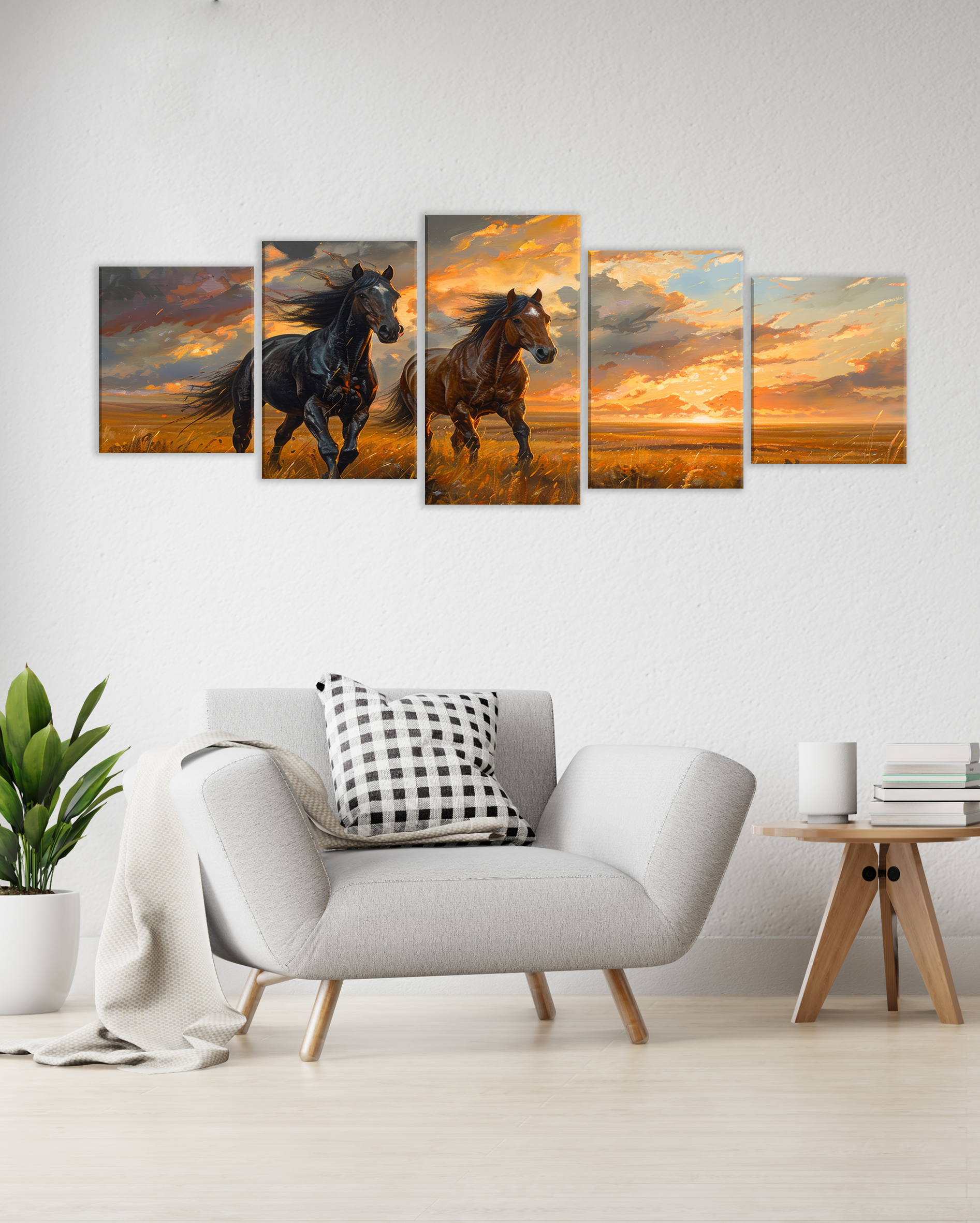 Cuadro decorativo caballos al atardecer