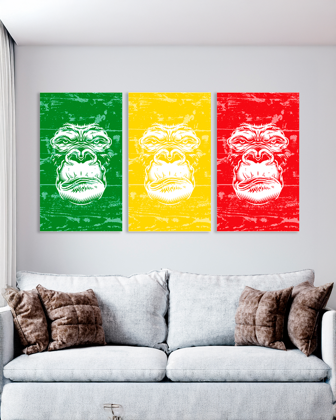 Set de 3 cuadros monos con colores jamaica