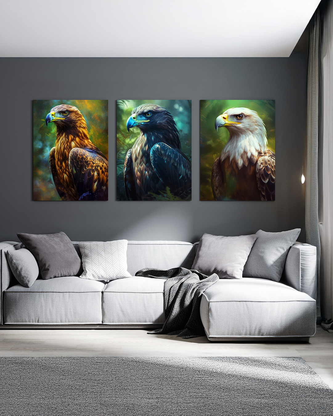 Set de 3 cuadros Águilas reales
