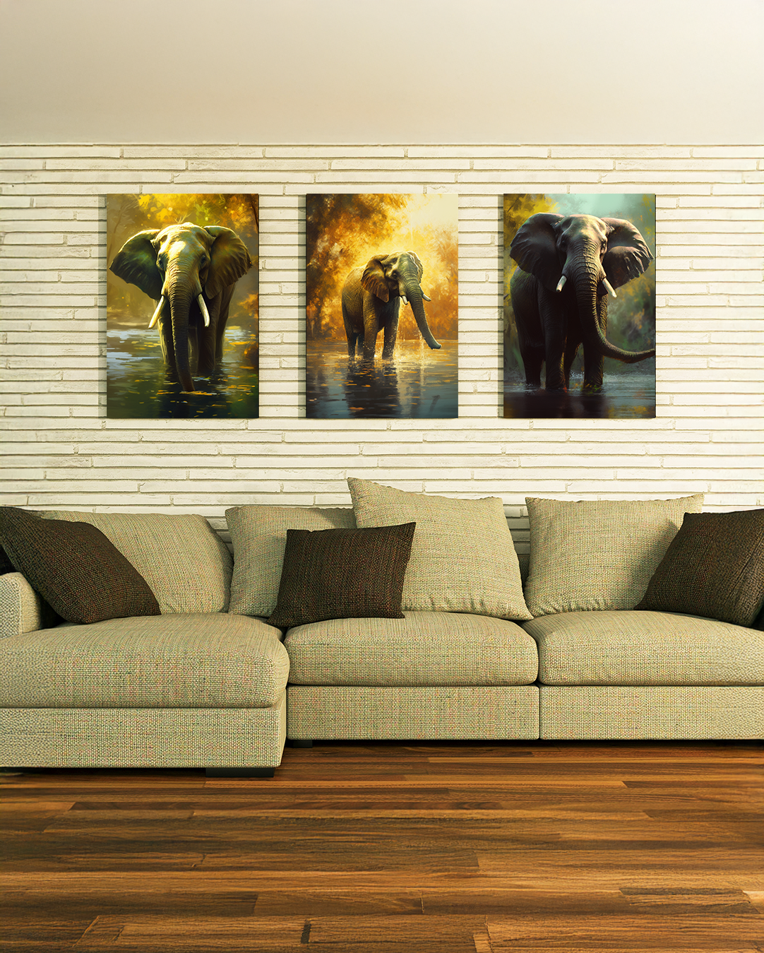 Set de 3 cuadros elefantes