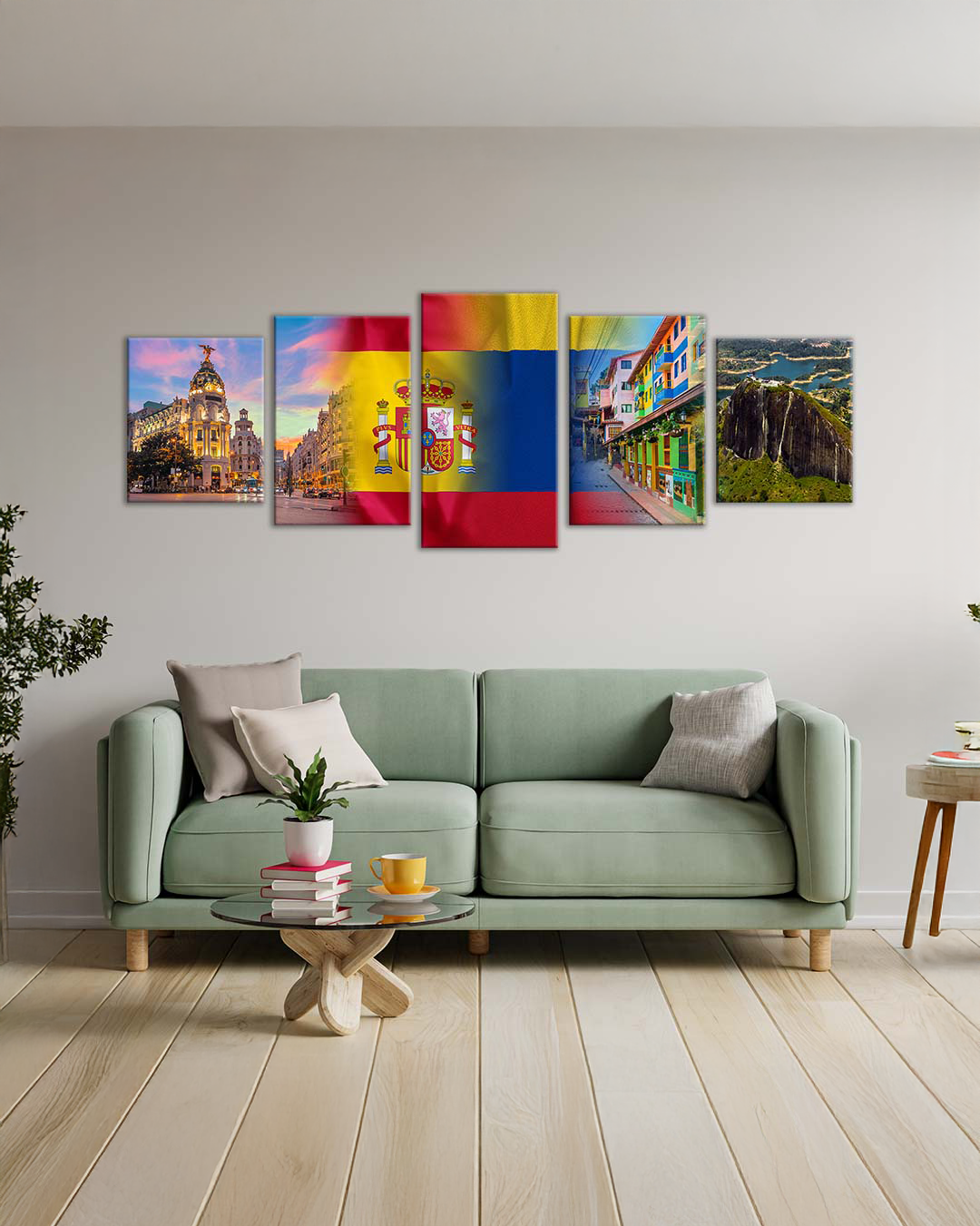 Set de 5 cuadros Colombia + Madrid