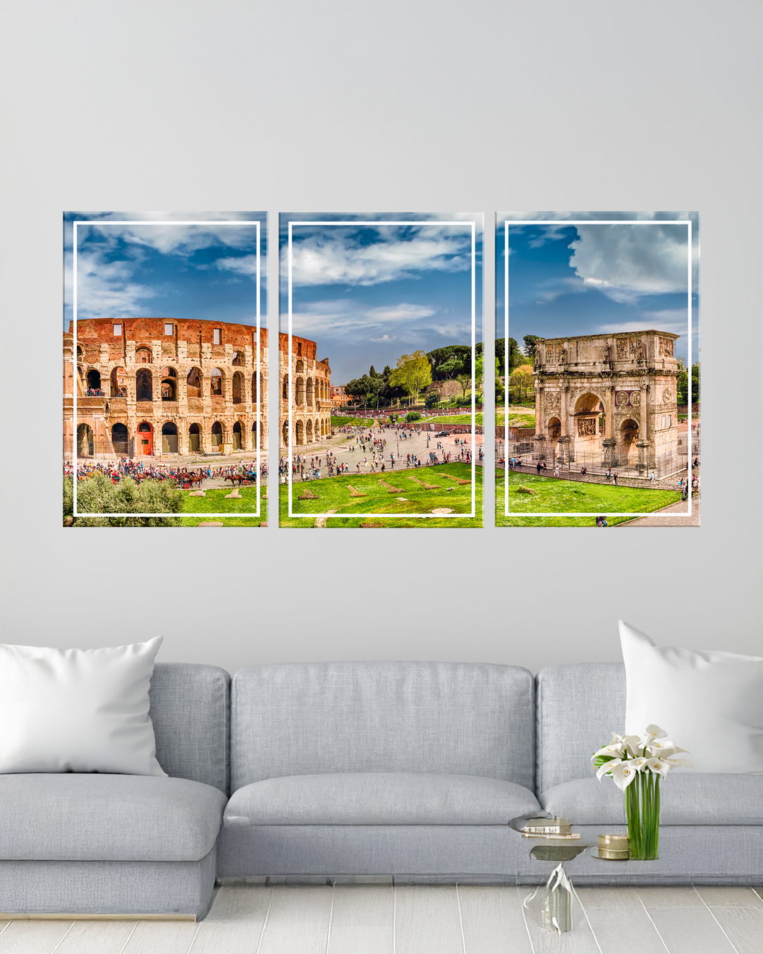 Set de 3 cuadros de monumentos romanos, Italia.