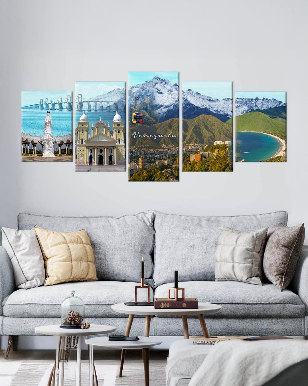 Composición de 5 cuadros con fusión de paisajes y sitios emblemáticos Venezolanos