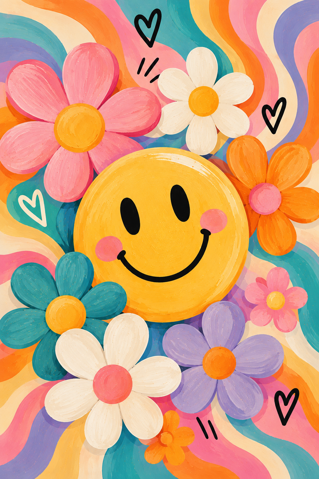 Cuadro Infantil de Carita Feliz con Flores de Colores – Decoración Happy Flowers