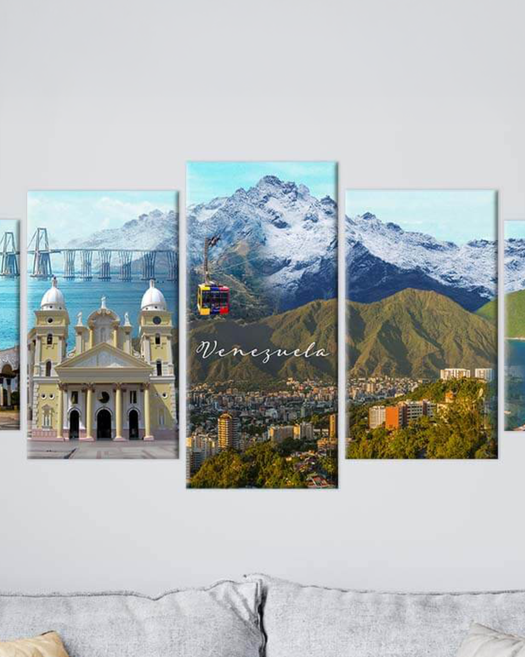 Composición de 5 cuadros con fusión de paisajes y sitios emblemáticos Venezolanos