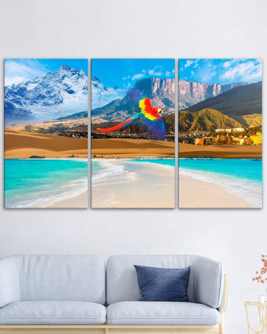 Set de 3 cuadros Pico Bolívar, El Ávila, Roraima, Médanos de Coro y Los Roques
