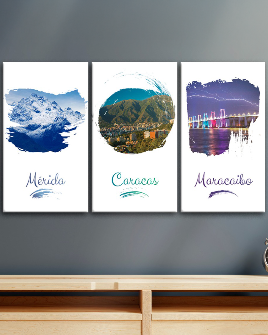 Set de 3 cuadros Mérida, Caracas y Maracaibo