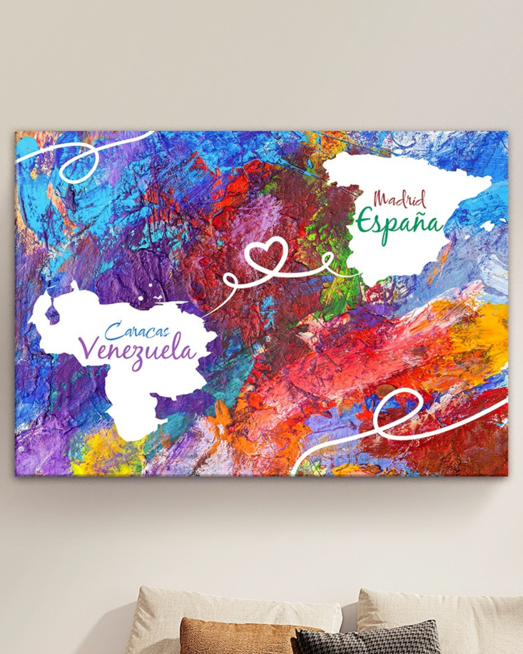 Cuadro mapas de países España y Venezuela