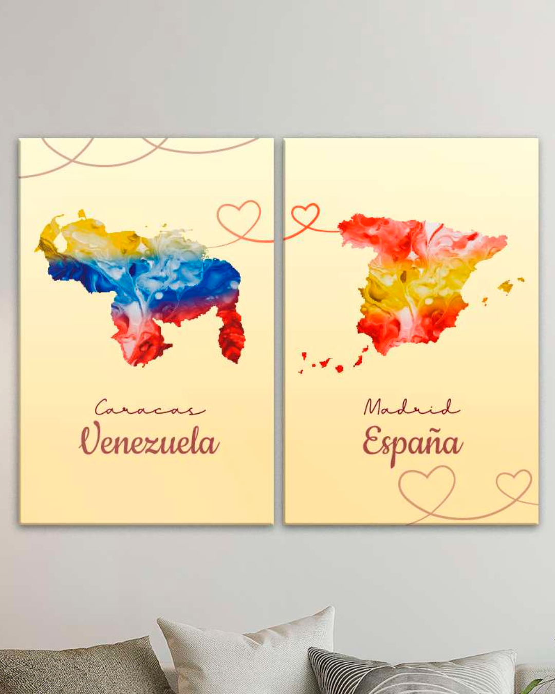 Cuadros mapas Venezuela y España con Efecto Oleo.