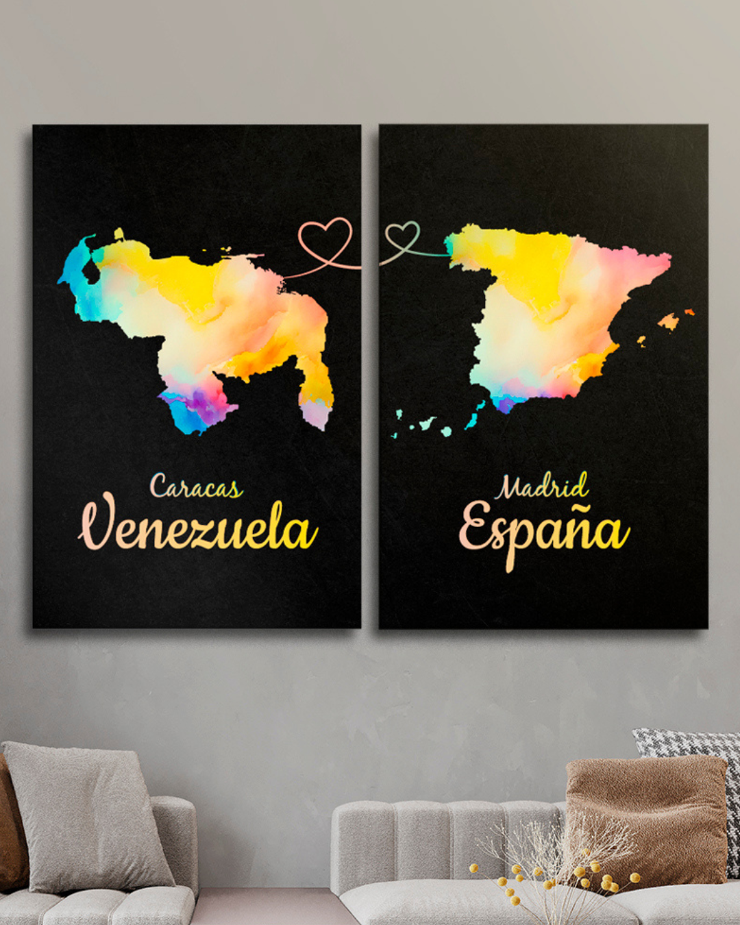 Cuadros mapas de colores Venezuela y España