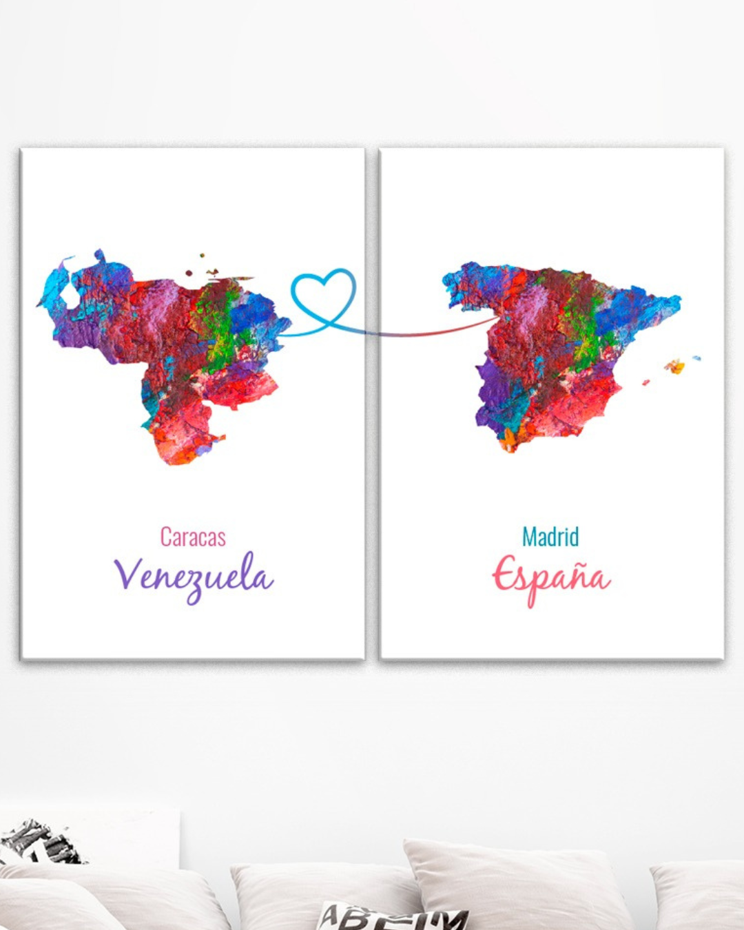 Set de 2 cuadros de mapas Venezuela y España