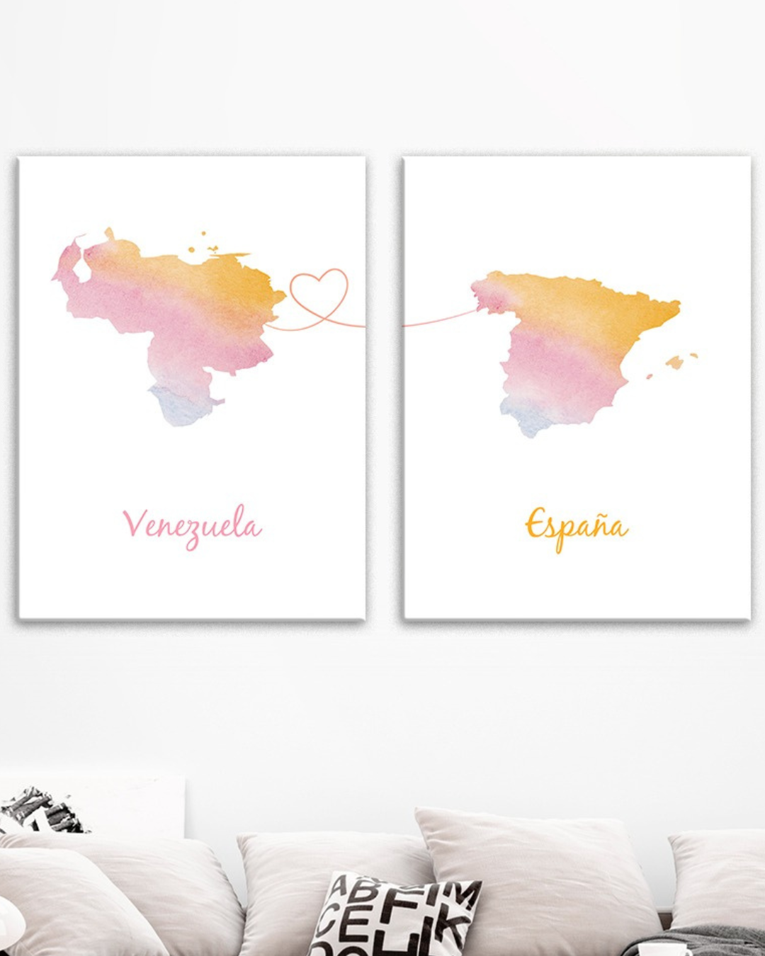 Set de 2 cuadros mapas de países Venezuela y España
