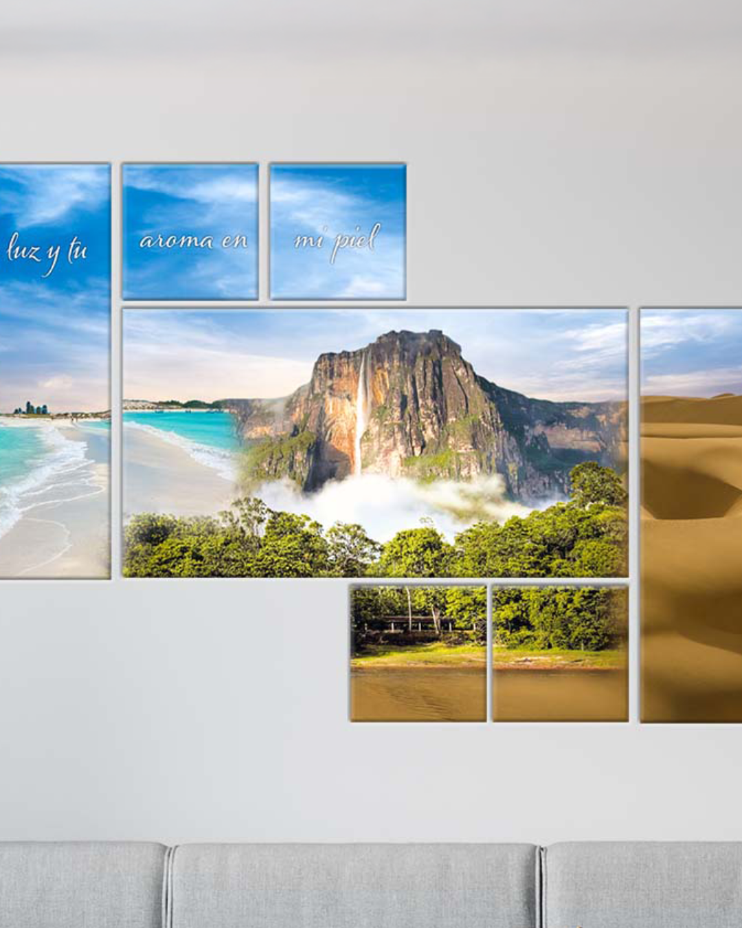 Fusión paisajes Venezuela Salto Ángel, Medanos de Coro y los Roques