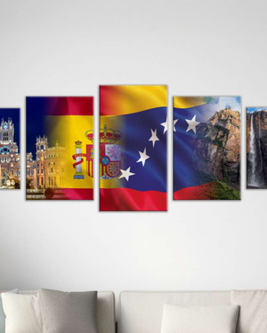 Cuadros Venezuela - Salto Ángel y Cibeles - Madrid con banderas